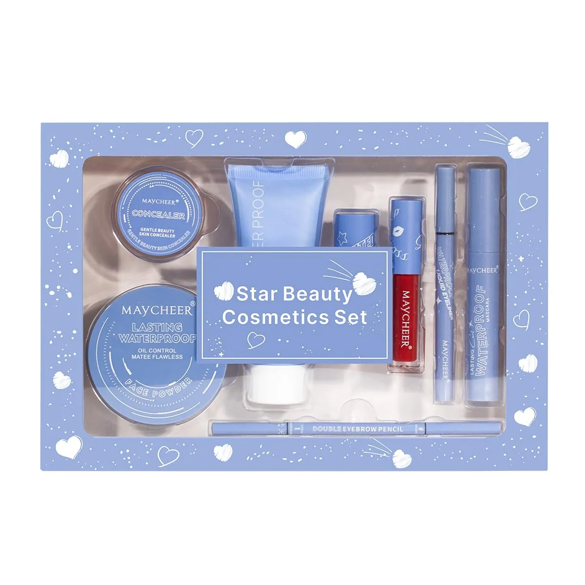 LAMUSELAND Makeup Kit for Women Girls Full Kit, 8 Pieces All in One Professional Makeup Gift Set, include Eyeliner, Eyebrow Pencil, Mascara, Lipsticks, Foundation, Face Powder and Skin Concealer (C)