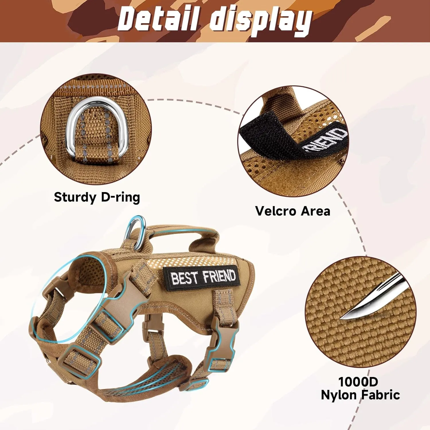 Large Tactical Cat Harness Leash, Air Mesh Adult Cat Walking Vest Harness Escape Proof with Handle, Reflective (AKhaki, XL)