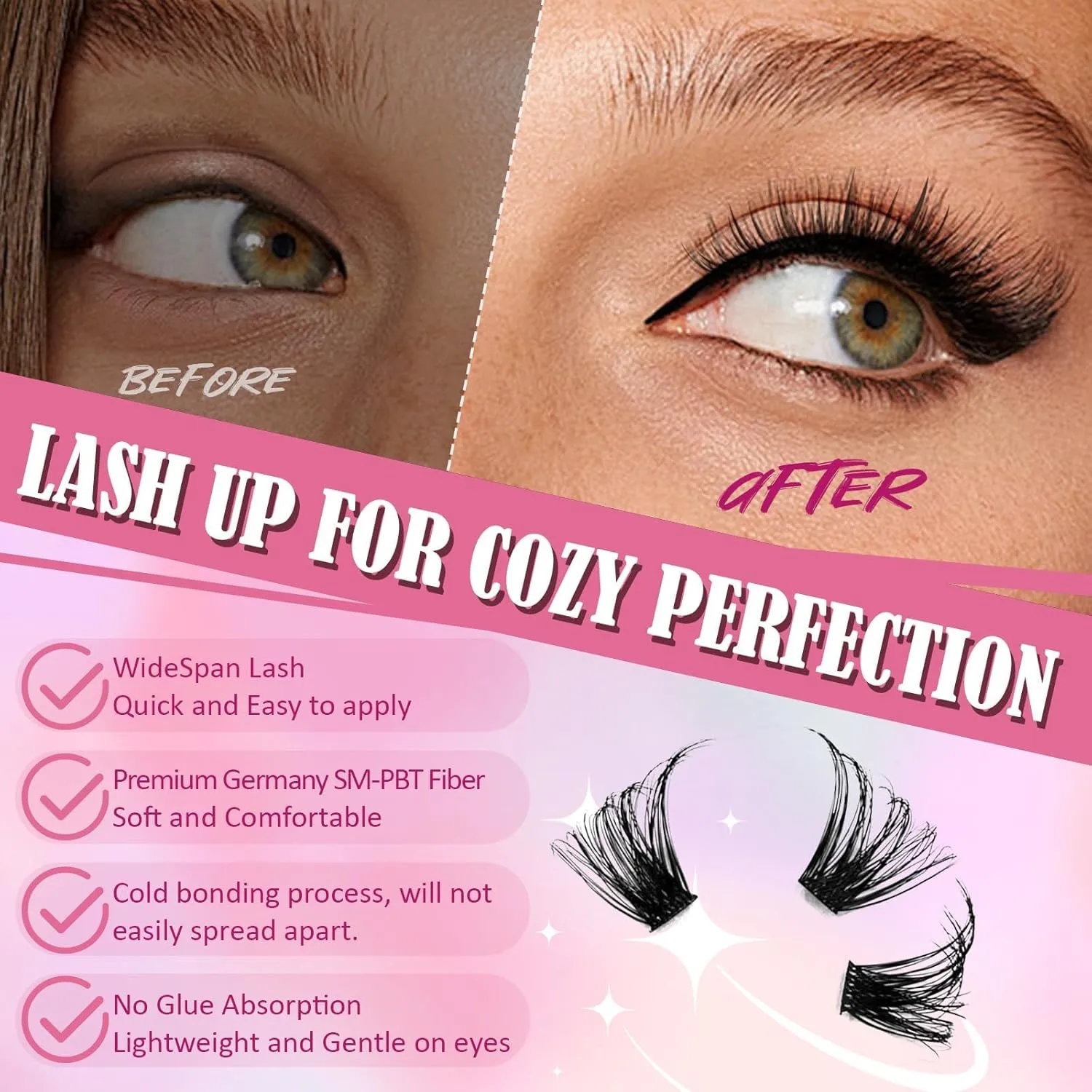 Lash Clusters Kit - 8-18mm Korean DIY Eyelash Extensions, Waterproof & Hypoallergenic | Salon-Worthy 150-Hour Wear | Includes Glue, Remover, Tweezers (Beginner Friendly)(Black-Volume)