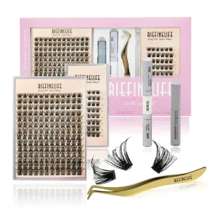 Lash Clusters Kit - 8-18mm Korean DIY Eyelash Extensions, Waterproof & Hypoallergenic | Salon-Worthy 150-Hour Wear | Includes Glue, Remover, Tweezers (Beginner Friendly)(Black-Volume)