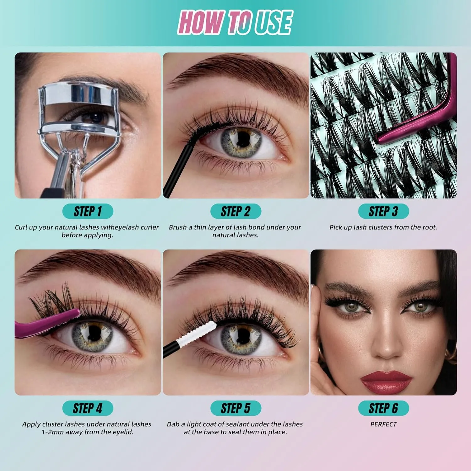 Lash Extension Kit Eyelash Clusters Individual Lashes Extensions Kits With Cluster Lashes Wispy, Lash Bond & Seal, Lash Remover,Applicator, Lash Extensions Kit(SHM,C-Mix(8-16mm) kit)