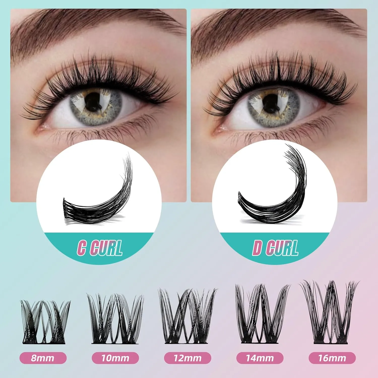 Lash Extension Kit Eyelash Clusters Individual Lashes Extensions Kits With Cluster Lashes Wispy, Lash Bond & Seal, Lash Remover,Applicator, Lash Extensions Kit(SHM,C-Mix(8-16mm) kit)