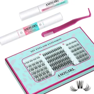 Lash Extension Kit Eyelash Clusters Individual Lashes Extensions Kits With Cluster Lashes Wispy, Lash Bond & Seal, Lash Remover,Applicator, Lash Extensions Kit(SHM,C-Mix(8-16mm) kit)