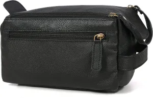 Leather Toiletry Bag for Men 9 Inch | Grooming Travel Kit | With Waterproof Lining | By Aaron Leather Goods (Raven Black)