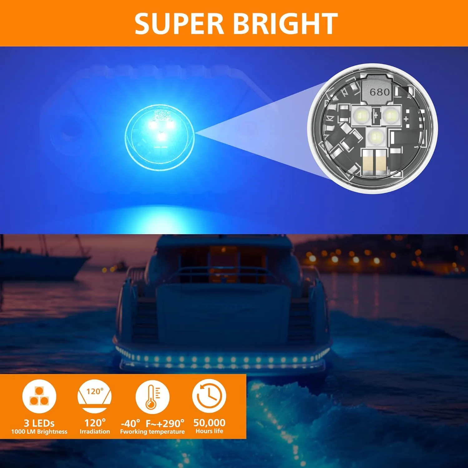 LED Boat Interior Lights Marine Deck Cockpit Courtesy Light IP68 Waterproof Boat Lighting 9-36V for Yacht, Kayak, Sailboat, Fishing, Pontoon, Pool (Blue)