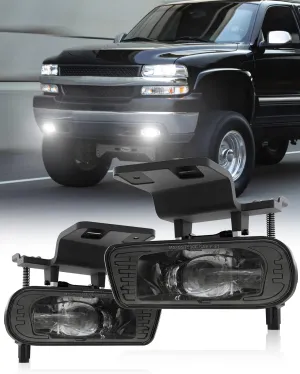 LED Fog Lights Replacement Fog Lamps Driving lights Compatible with Chevy Silverado 1999-2002, Suburban 2000-2006, Tahoe 2000-2006 DOT Approved Clear Lens - Black