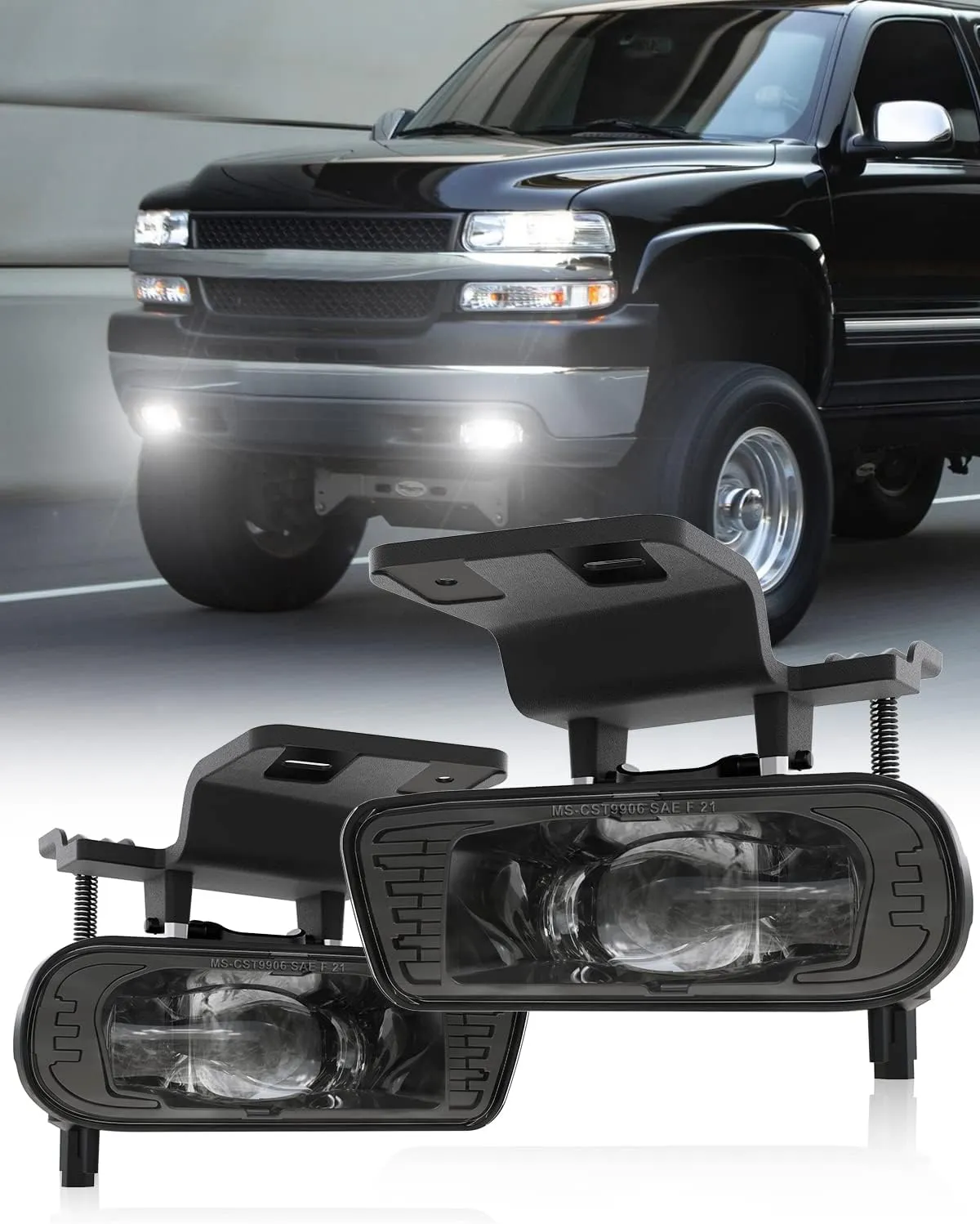 LED Fog Lights Replacement Fog Lamps Driving lights Compatible with Chevy Silverado 1999-2002, Suburban 2000-2006, Tahoe 2000-2006 DOT Approved Clear Lens - Black