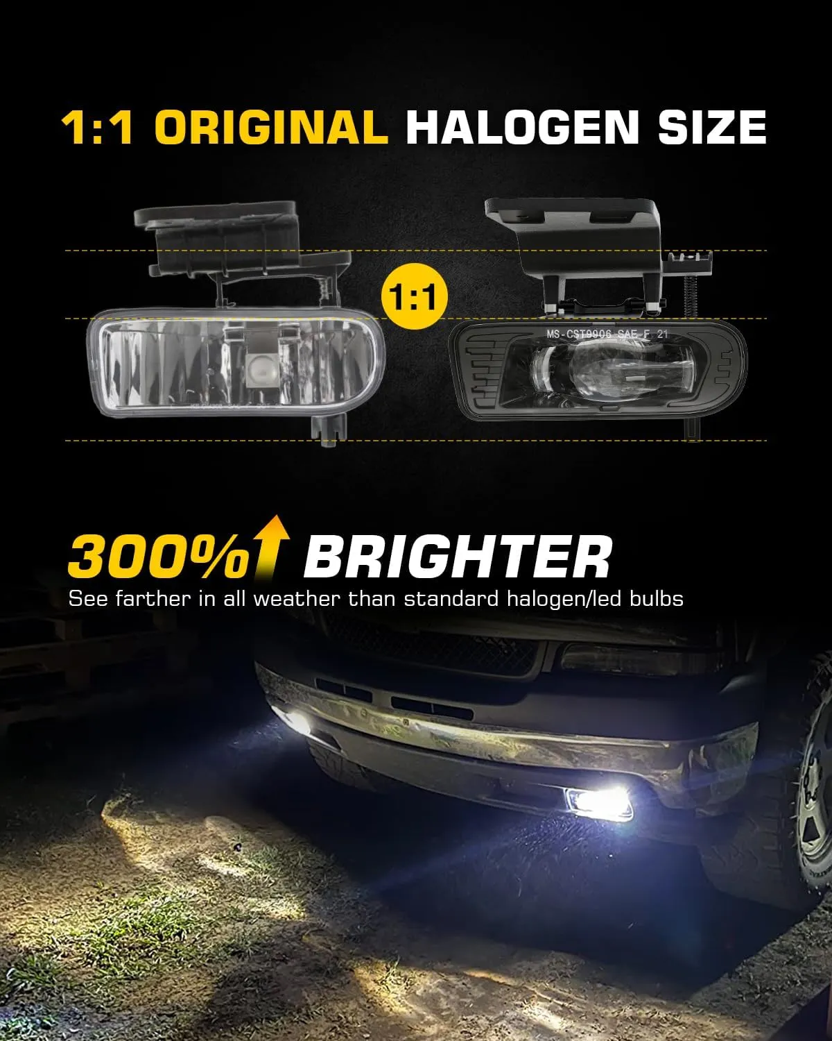 LED Fog Lights Replacement Fog Lamps Driving lights Compatible with Chevy Silverado 1999-2002, Suburban 2000-2006, Tahoe 2000-2006 DOT Approved Clear Lens - Black