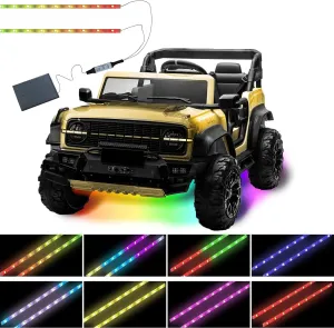 LED Lights for Power Wheel,(2 Strip) Waterproof,Under Light for Power Wheels,for Boys and Girls Electric Car Decor,Black Wires Style and USB Interface