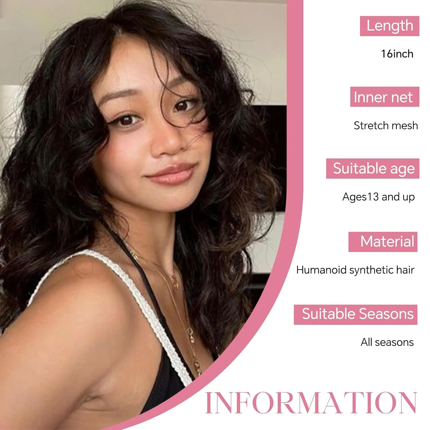 LEEONS Balayage Dark Brown to Brown Highlights Wig 16 Inch Wavy Wig Middle Part Curly Wigs Lace Hairline Wigs for Women with Adjustable Bands Synthetic Hair Wigs for Daily Party/Halloween Use 16IN