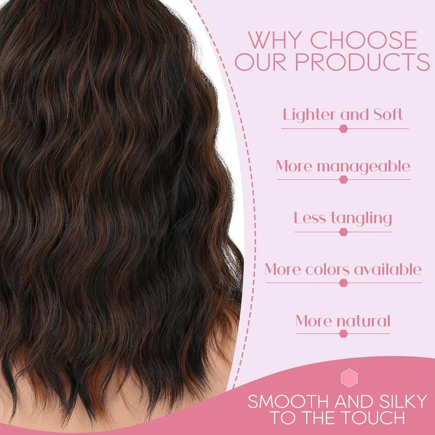 LEEONS Balayage Dark Brown to Brown Highlights Wig 16 Inch Wavy Wig Middle Part Curly Wigs Lace Hairline Wigs for Women with Adjustable Bands Synthetic Hair Wigs for Daily Party/Halloween Use 16IN
