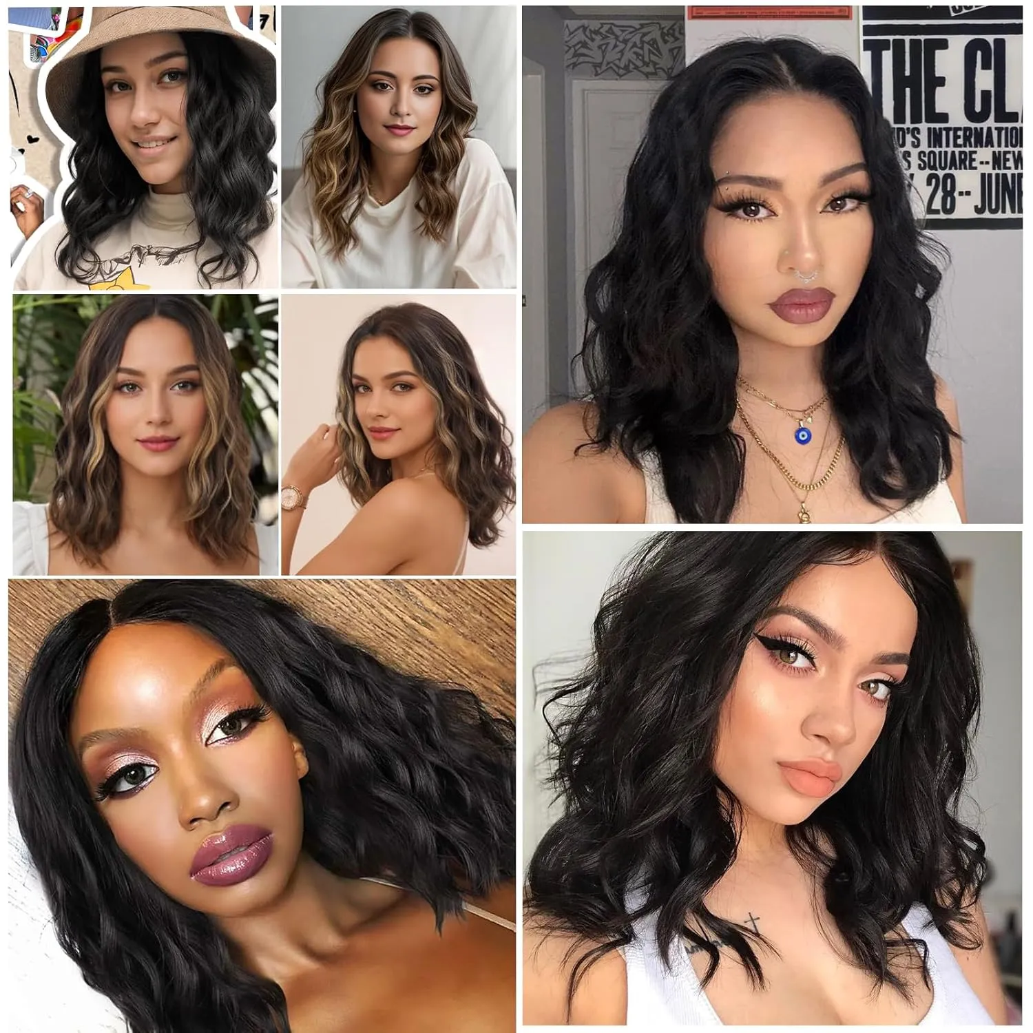 LEEONS Balayage Dark Brown to Brown Highlights Wig 16 Inch Wavy Wig Middle Part Curly Wigs Lace Hairline Wigs for Women with Adjustable Bands Synthetic Hair Wigs for Daily Party/Halloween Use 16IN