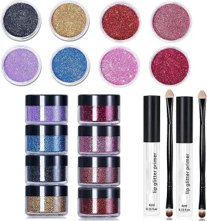 LELEBEAR Kawaii Kisses Glitter Lip Kit, Liquid Lipstick Set, Waterproof & Long-Lasting (A B)