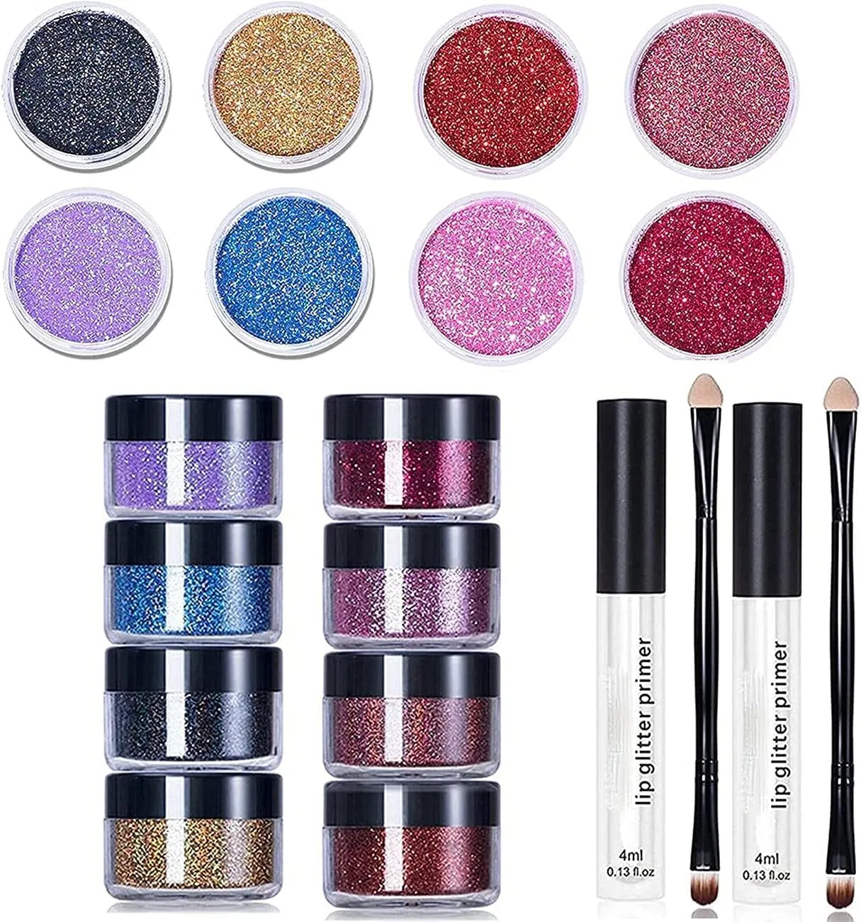 LELEBEAR Kawaii Kisses Glitter Lip Kit, Liquid Lipstick Set, Waterproof & Long-Lasting (A B)