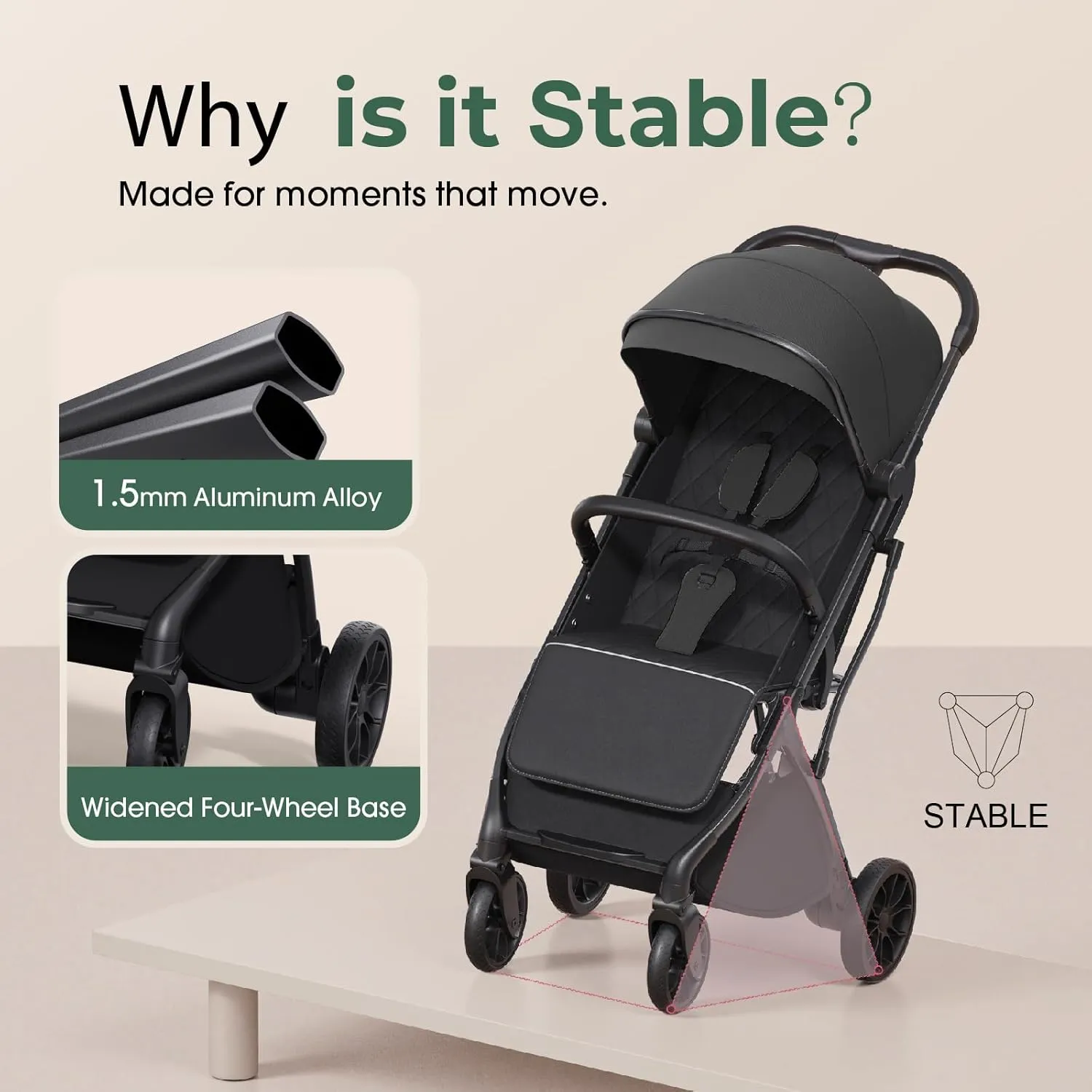 Lightweight Baby Travel Stroller, Compact Toddler Strollers w Telescoping Handle, Cup Holder & Storage Pocket, Airplane Carry on, One-Hand Quick Fold, Near Flat Recline Seat, TR18, Black