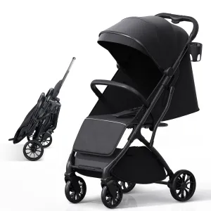 Lightweight Baby Travel Stroller, Compact Toddler Strollers w Telescoping Handle, Cup Holder & Storage Pocket, Airplane Carry on, One-Hand Quick Fold, Near Flat Recline Seat, TR18, Black