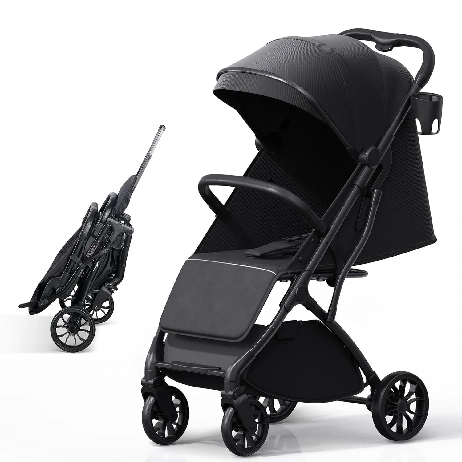 Lightweight Baby Travel Stroller, Compact Toddler Strollers w Telescoping Handle, Cup Holder & Storage Pocket, Airplane Carry on, One-Hand Quick Fold, Near Flat Recline Seat, TR18, Black
