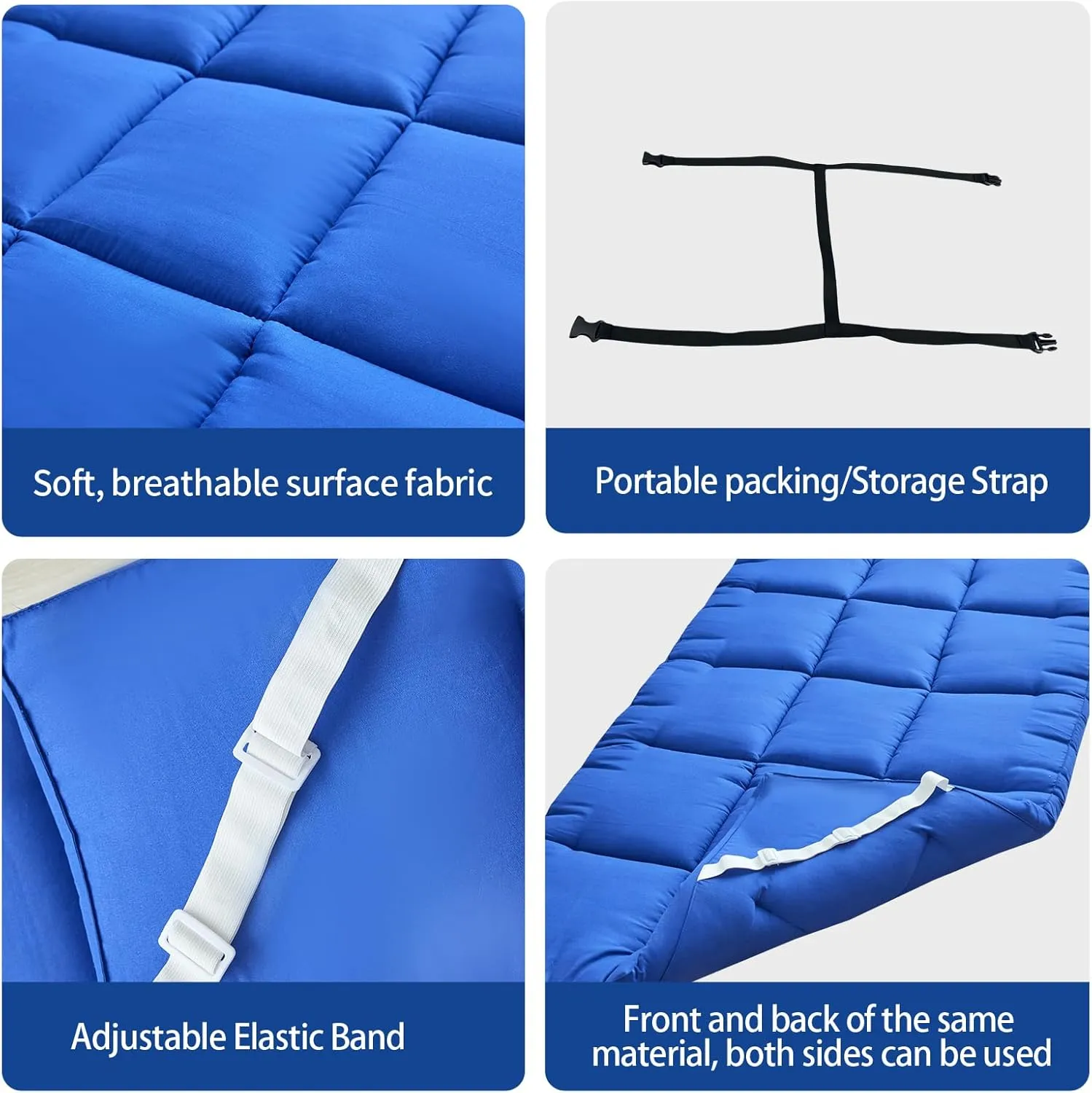 Lightweight Quilted Cot Pad for Camping - Soft Comfortable Sleeping Mattress Topper