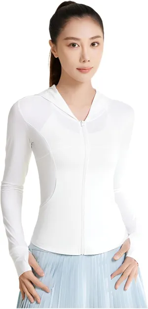lilaBelle]Lightweight Breathable UPF50  Protection Hoodie for Women【UV Block】, Quick-Dry Material, Perfect for Gym, Yoga, Running, and Outdoor Activities White
