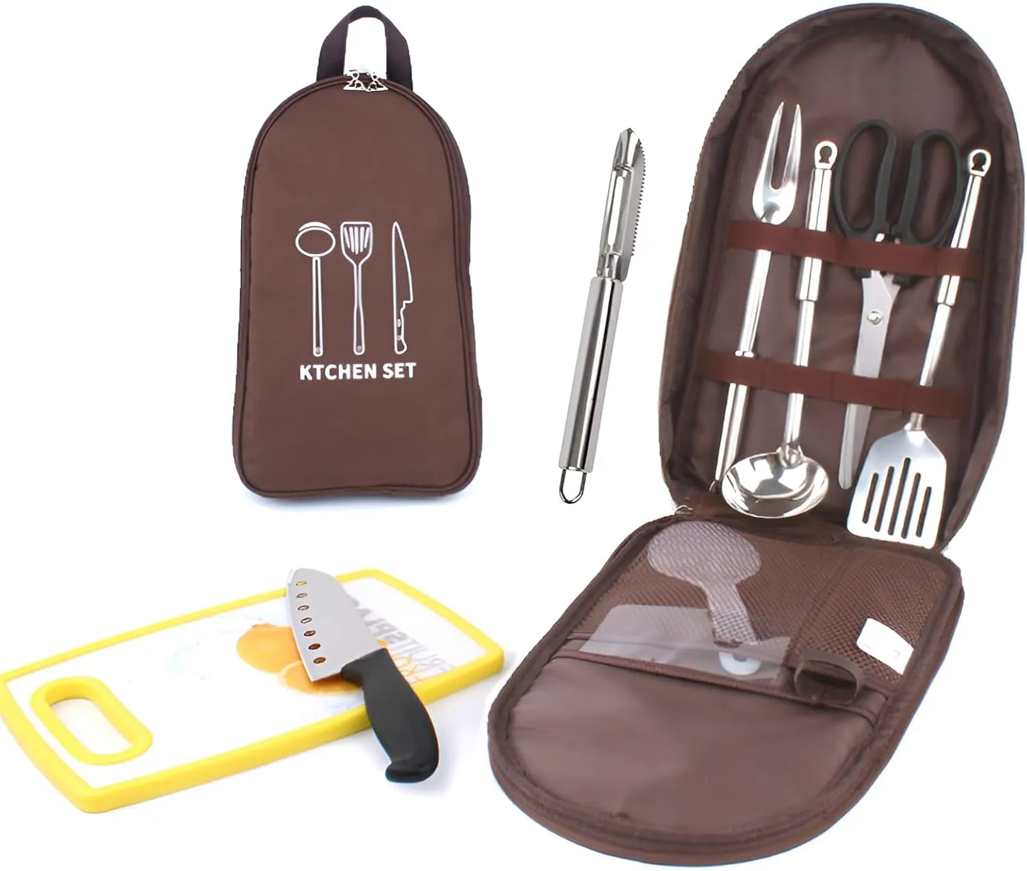 [lilaBelle]【Stainless Steel Camping Cookware】 8-Piece Outdoor Cooking Set, & Compact Hiking Utensils with Carrying Case, Backpacking Cookware Kit for 5-6 Person Group