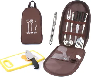[lilaBelle]【Stainless Steel Camping Cookware】 8-Piece Outdoor Cooking Set, & Compact Hiking Utensils with Carrying Case, Backpacking Cookware Kit for 5-6 Person Group