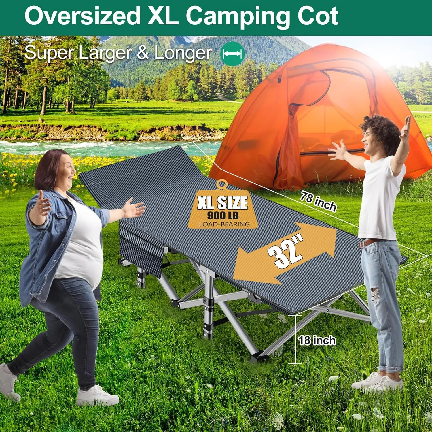 LILYPELLE Folding Camping Cot, Heavy Duty Sleeping Cots with Carry Bag, Double Layer Oxford Portable Travel Camp Cots for Home, Office Nap and Outdoor Beach