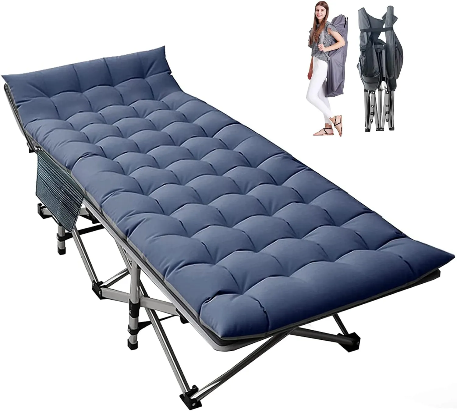 LILYPELLE Folding Camping Cot, Heavy Duty Sleeping Cots with Carry Bag, Double Layer Oxford Portable Travel Camp Cots for Home, Office Nap and Outdoor Beach