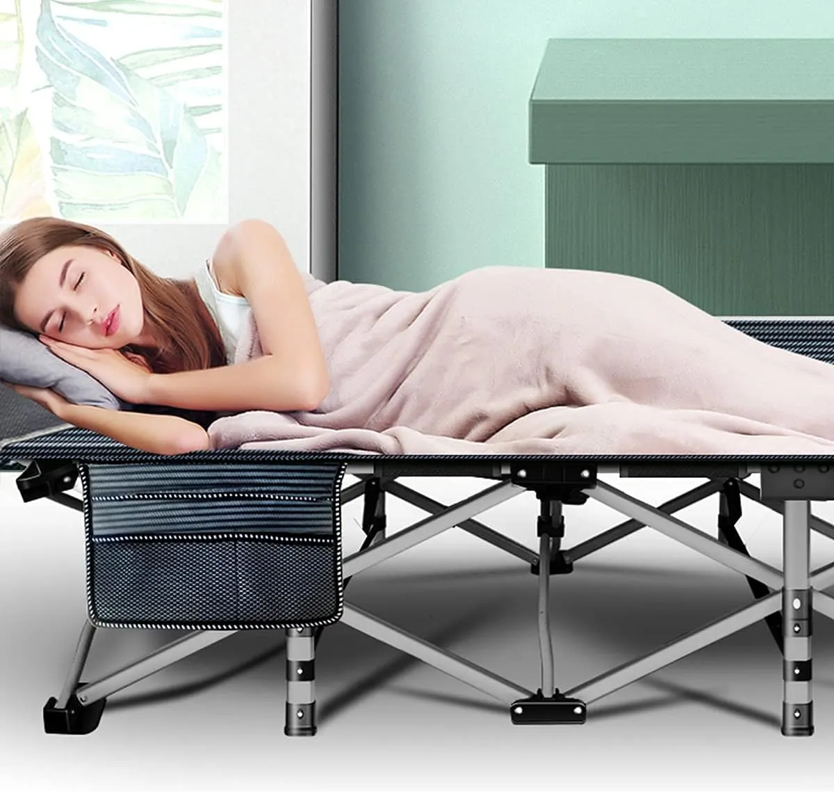 LILYPELLE Folding Camping Cot, Heavy Duty Sleeping Cots with Carry Bag, Double Layer Oxford Portable Travel Camp Cots for Home, Office Nap and Outdoor Beach