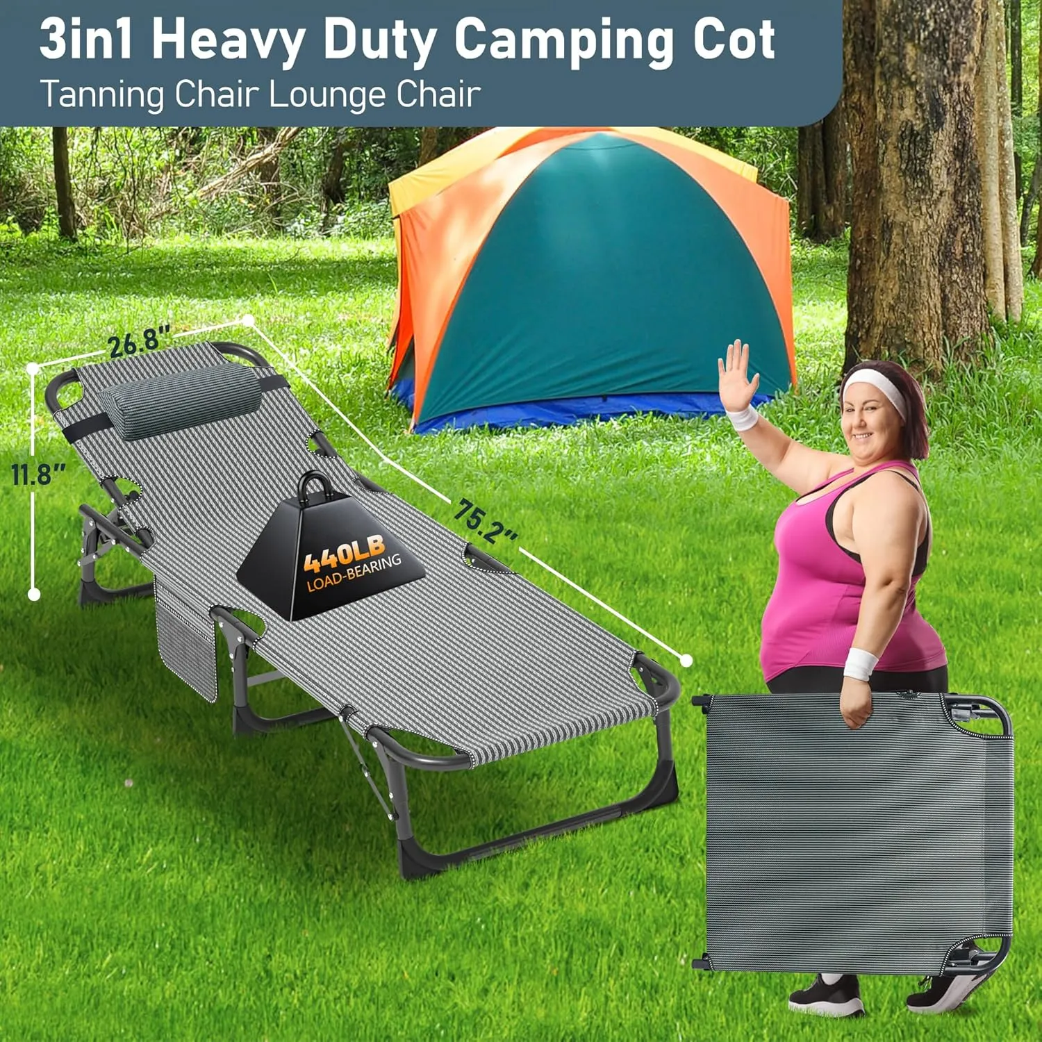 LILYPELLE Folding Camping Cot, Heavy Duty Sleeping Cots with Carry Bag, Double Layer Oxford Portable Travel Camp Cots for Home, Office Nap and Outdoor Beach
