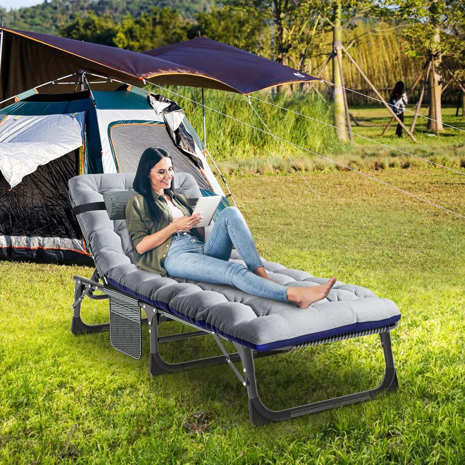LILYPELLE Folding Camping Cot, Heavy Duty Sleeping Cots with Carry Bag, Double Layer Oxford Portable Travel Camp Cots for Home, Office Nap and Outdoor Beach