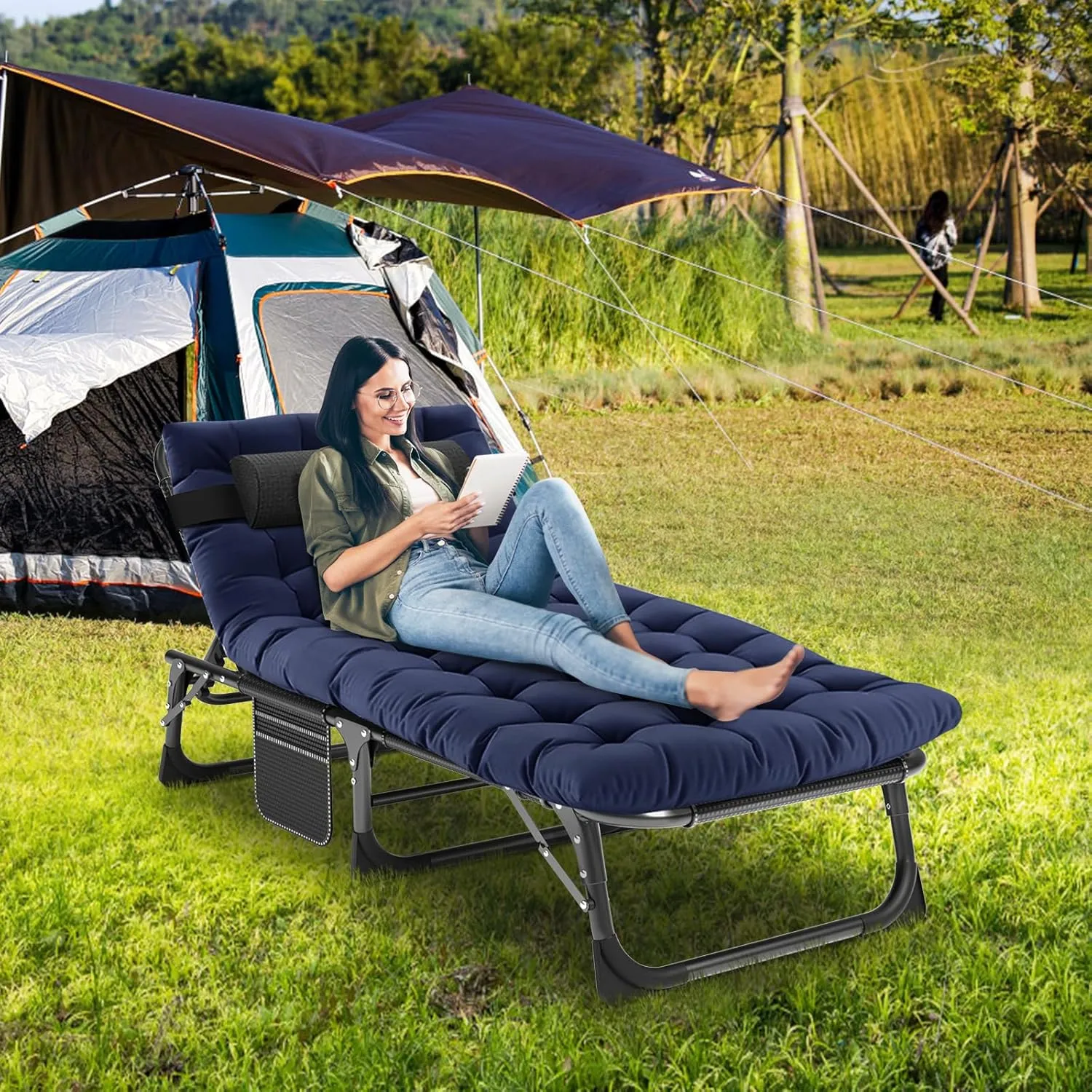 LILYPELLE Folding Camping Cot, Heavy Duty Sleeping Cots with Carry Bag, Double Layer Oxford Portable Travel Camp Cots for Home, Office Nap and Outdoor Beach