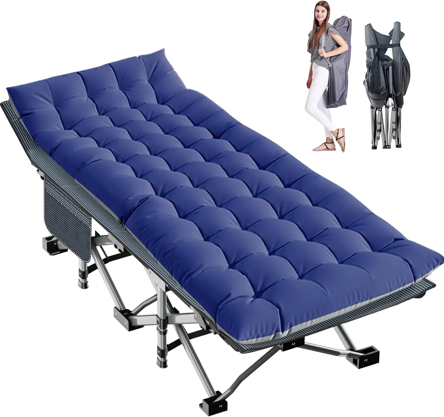 LILYPELLE Folding Camping Cot W/Mattress, 78" L x 32" W x 18" H Cot Bed, Heavy Duty Wide Camping Cot XXL for Adults, Portable Sleeping Cot Bed for Travel Camping/Office, Home Nap