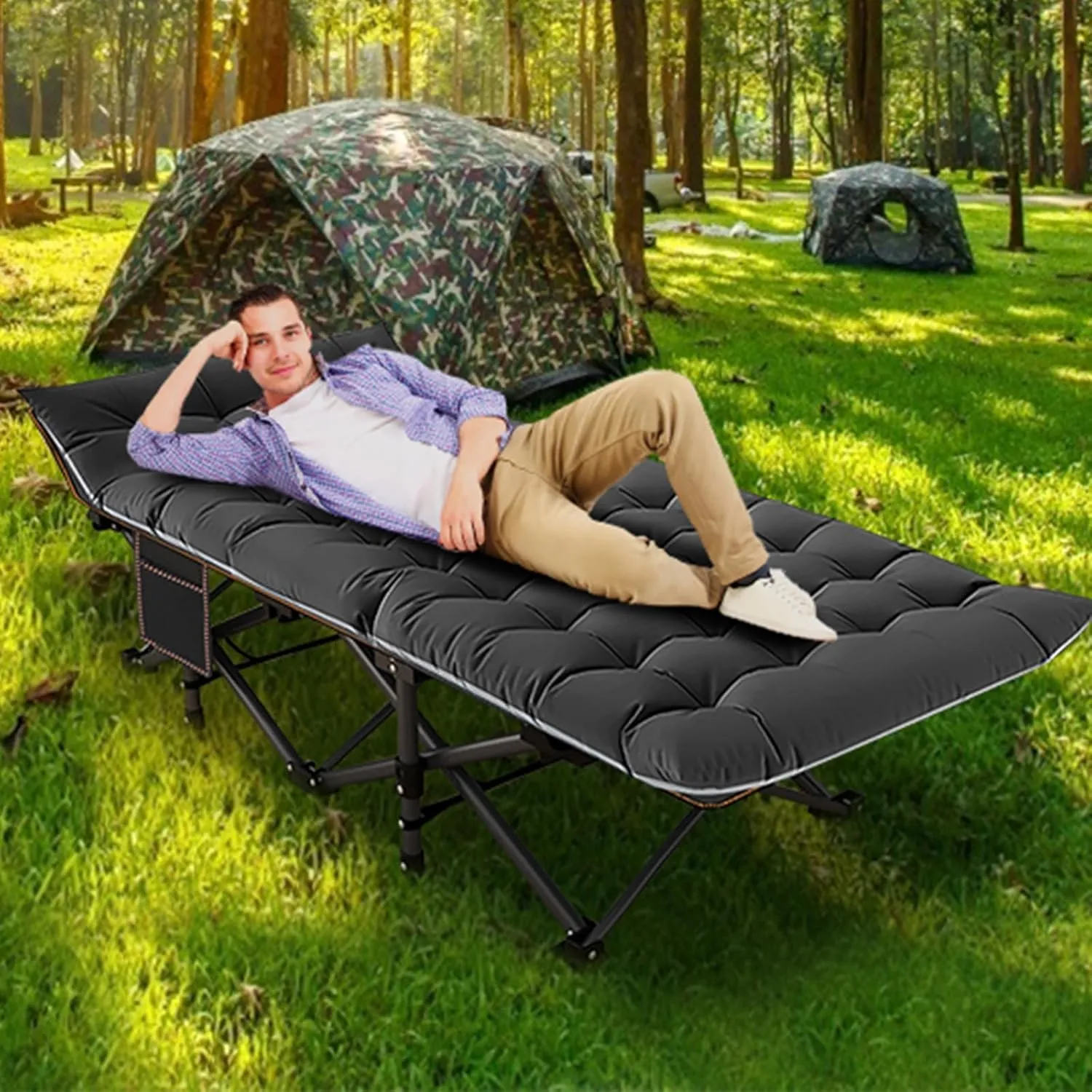 LILYPELLE Folding Camping Cot W/Mattress, 78" L x 32" W x 18" H Cot Bed, Heavy Duty Wide Camping Cot XXL for Adults, Portable Sleeping Cot Bed for Travel Camping/Office, Home Nap