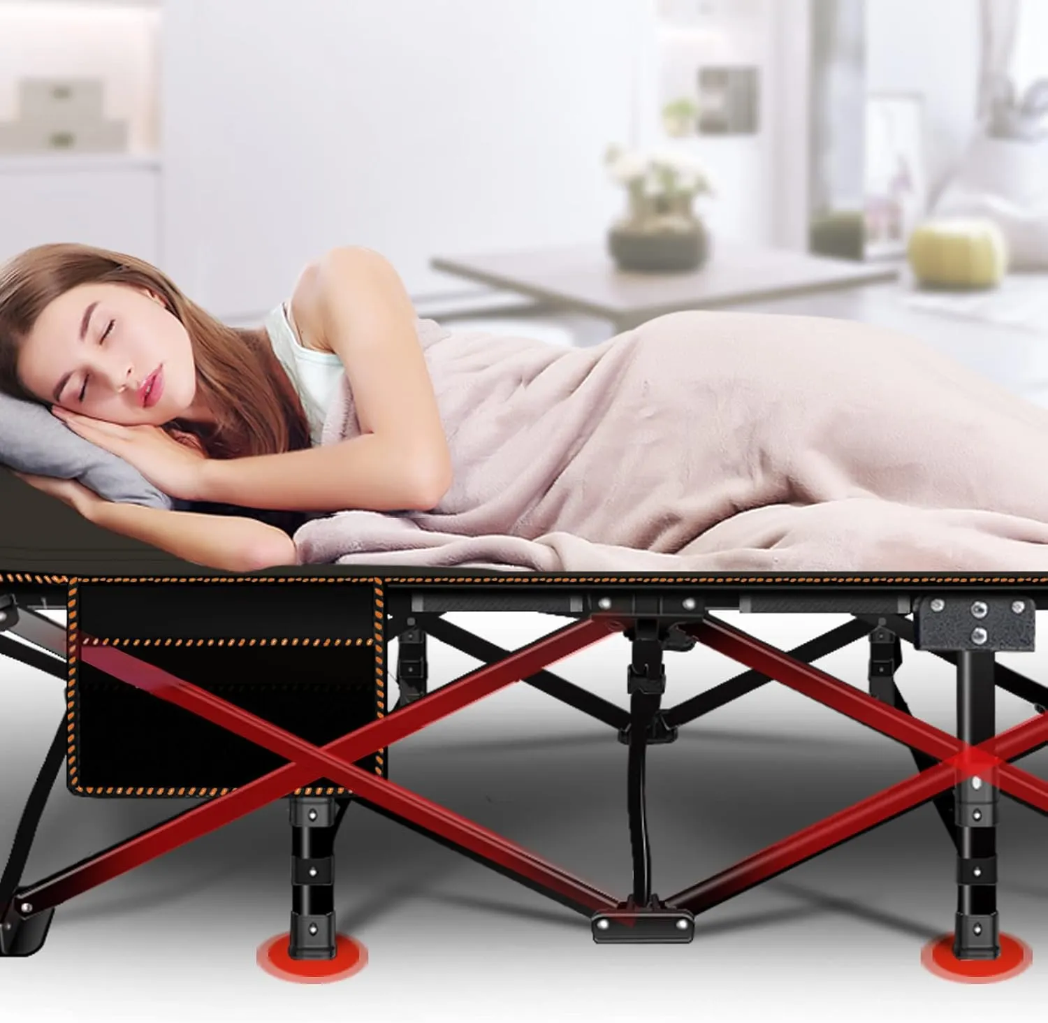 LILYPELLE Folding Camping Cot W/Mattress, 78" L x 32" W x 18" H Cot Bed, Heavy Duty Wide Camping Cot XXL for Adults, Portable Sleeping Cot Bed for Travel Camping/Office, Home Nap