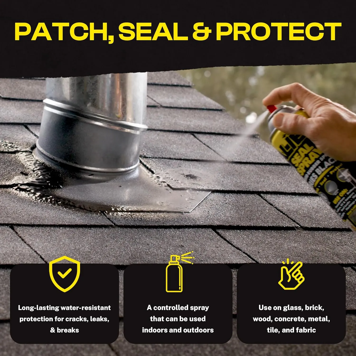 Liquid Sealant Spray 2 Pack, Waterproof Liquid Rubber Spray Prevents Patches and Seals Leaks, Protects Surfaces, Works on Most Materials, Long Lasting, Dries Black