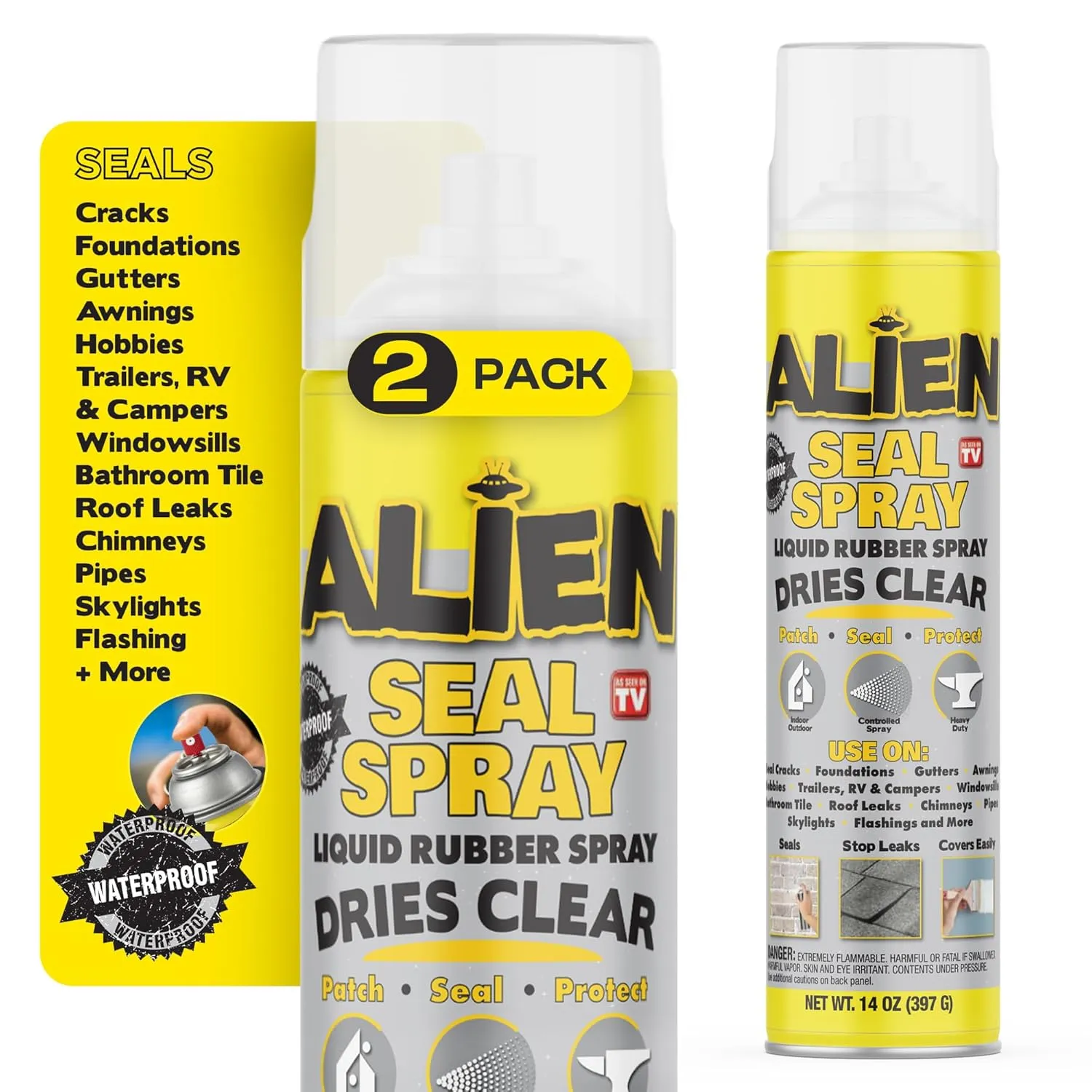 Liquid Sealant Spray 2 Pack, Waterproof Liquid Rubber Spray Prevents Patches and Seals Leaks, Protects Surfaces, Works on Most Materials, Long Lasting, Dries Clear