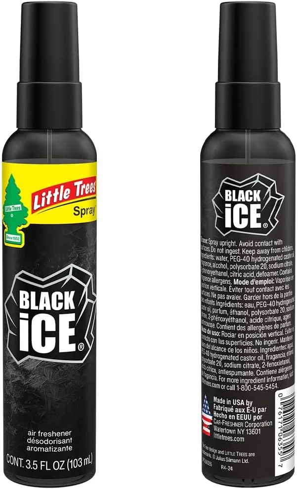 LITTLE TREES Car Air Freshener. SPRAY Provides a Long-Lasting Scent for Auto or Home. On-the-go Freshness. Black Ice, 6 Air Fresheners