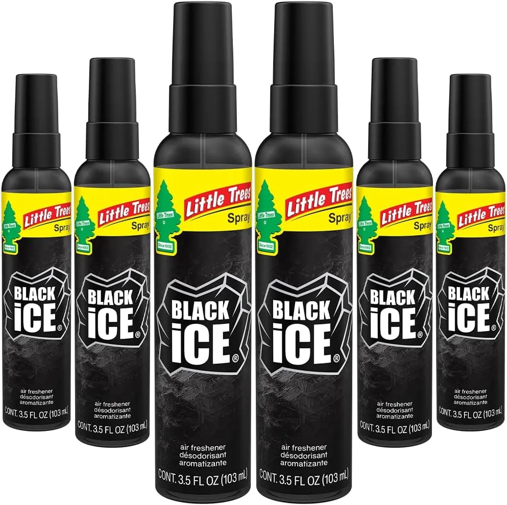 LITTLE TREES Car Air Freshener. SPRAY Provides a Long-Lasting Scent for Auto or Home. On-the-go Freshness. Black Ice, 6 Air Fresheners