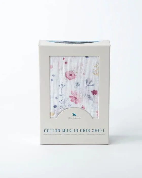 Little Unicorn - Cotton Muslin Cot Sheet - Fairy Garden