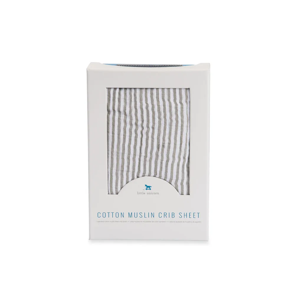 Little Unicorn - Cotton Muslin Cot Sheet - Grey Stripe