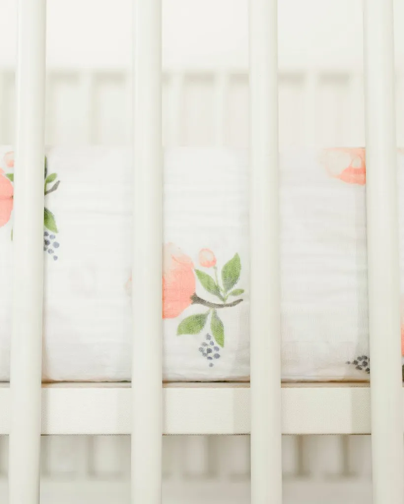 Little Unicorn - Cotton Muslin Cot Sheet - Watercolour Rose