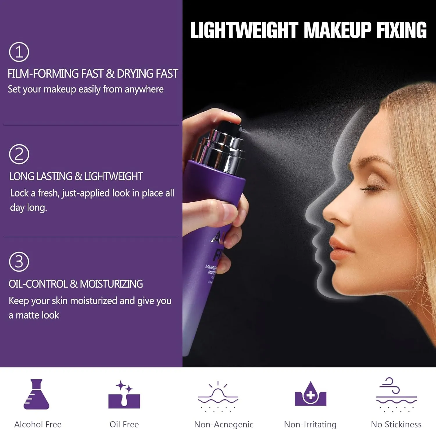 Long Lasting Makeup Setting Spray Kit- 6.76 Fl oz Hydrating Matte Finish Mist Lightweight Face Make up Fixer  Travel Size Spray Bottle Sponge Puff Makeup Set