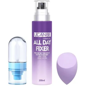 Long Lasting Makeup Setting Spray Kit- 6.76 Fl oz Hydrating Matte Finish Mist Lightweight Face Make up Fixer  Travel Size Spray Bottle Sponge Puff Makeup Set