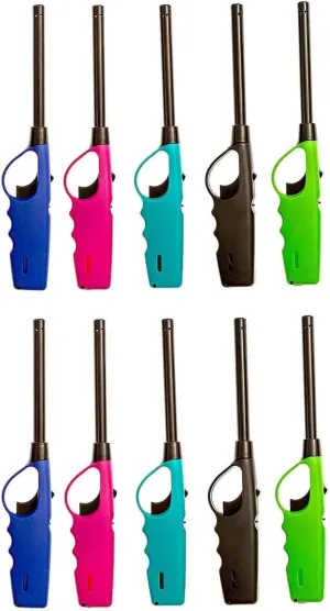 Long Lighters - 10 Pc Pack, Multi-Use Refillable Fire Lighters, Ideal for Fireplace, Candle, BBQ & Grill, Multicolor