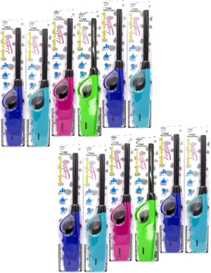 Long Lighters Bulk Pack, Multi Use Butane Refillable Fire Lighters, Ideal for Fireplace Candle BBQ Grill Gas Stove Campfire, Neon Colors, 12 Pack