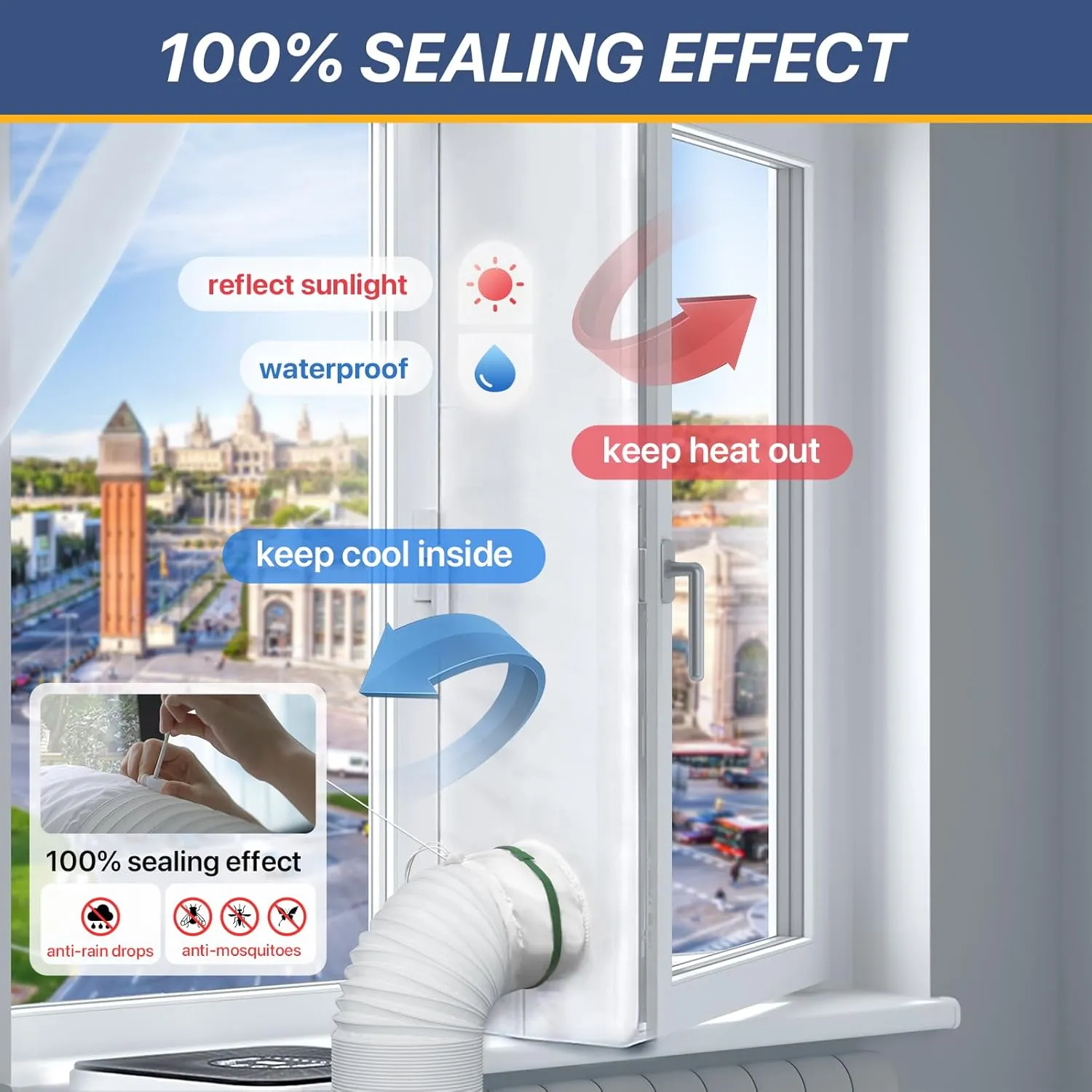 Loviga 500CM (196") Portable AC Window Seal, Casement Window Vent Kit Seal Kit for Portable Air Conditioner Dryer, 100% Sealing Waterproof Easy to Install for Crank Out/Awning/Skylights Window