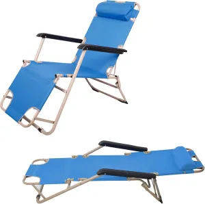 LUCKYERMORE 2 Pack Beach Outdoor Lounge Chairs, Tanning Lounge Chair and Full Flat Cot 2 in 1, Folding Reclining Chairs for Outdoor Lawn Beach Pool Camping, 60" L x 19" W, Blue