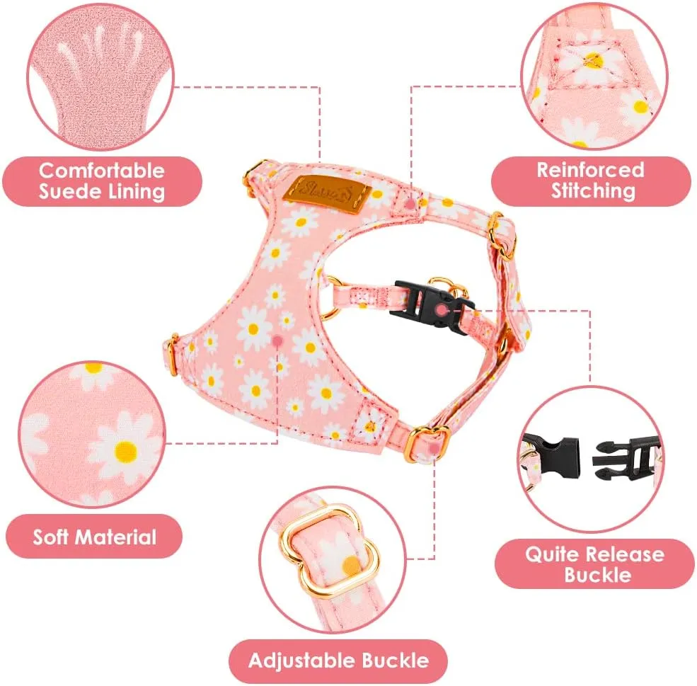 Lukovee Puppy Harness and Leash Set, No Pull Adjustable Lightweight Soft Suede Pet Harness Vest with Snap Buckle for Puppy Small and Medium Size Dog (Pink-S)