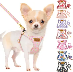 Lukovee Puppy Harness and Leash Set, No Pull Adjustable Lightweight Soft Suede Pet Harness Vest with Snap Buckle for Puppy Small and Medium Size Dog (Pink-S)