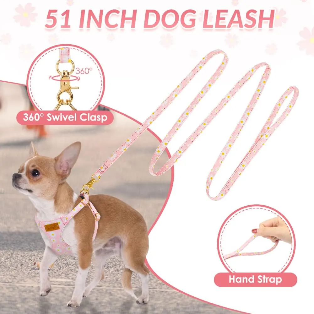 Lukovee Puppy Harness and Leash Set, No Pull Adjustable Lightweight Soft Suede Pet Harness Vest with Snap Buckle for Puppy Small and Medium Size Dog (Pink-S)